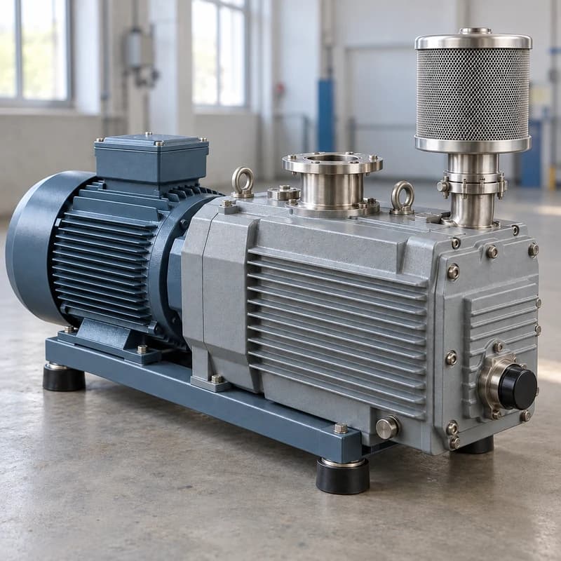 Imagen de referencia de una bomba de vacío industrial con motor y conexiones.