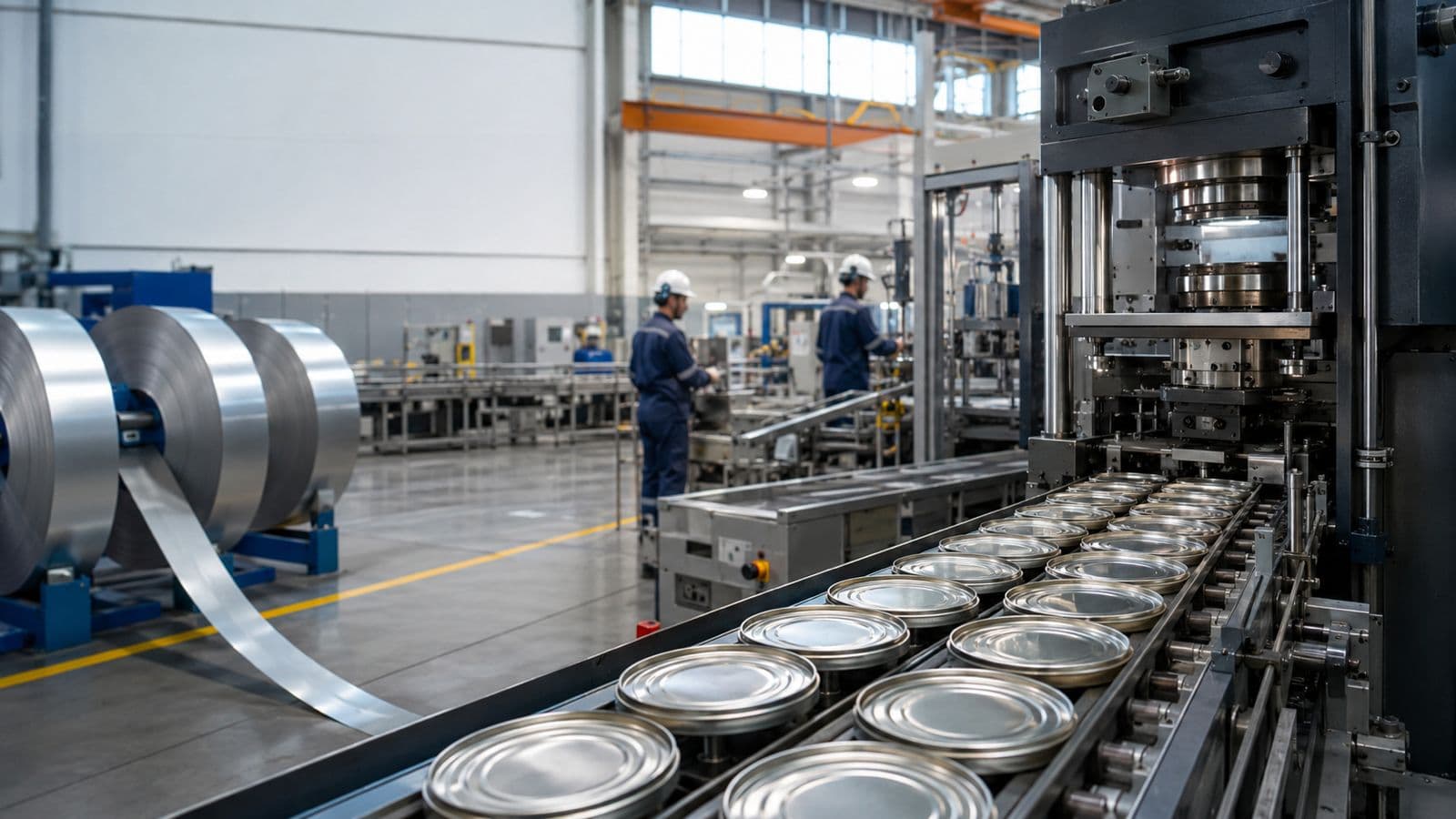 Escena industrial ilustrativa de una línea de producción